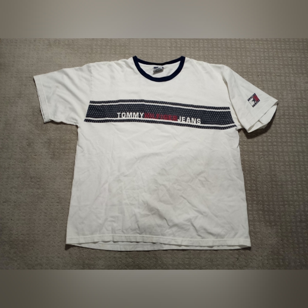 Vintage Tommy Hilfiger Jeans T-shirt Mens Size XXL White Made In U.S.A